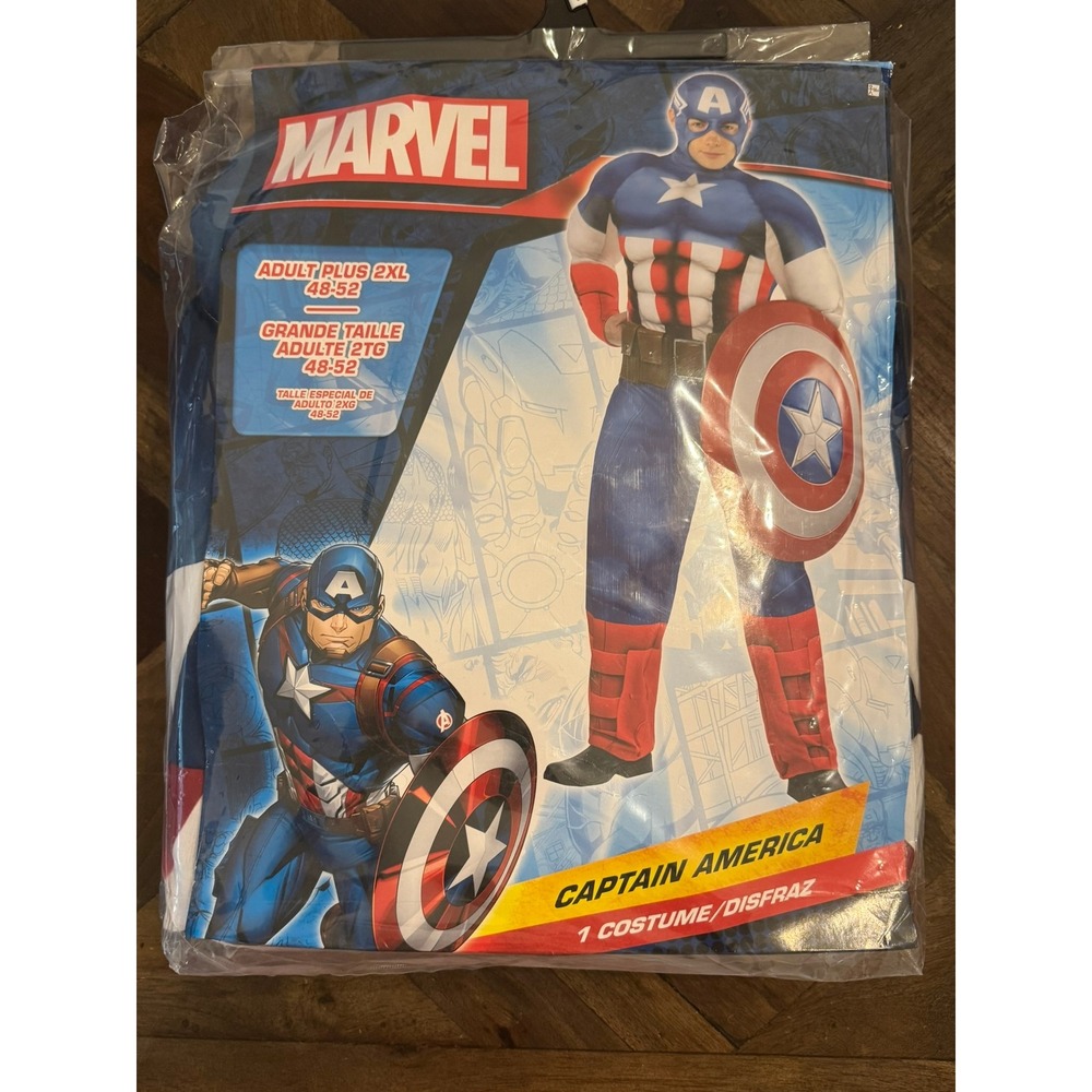 Marvel Captain America Adult Plus 2XL Costume Muscle Bodysuit Mask 4pc Set 956